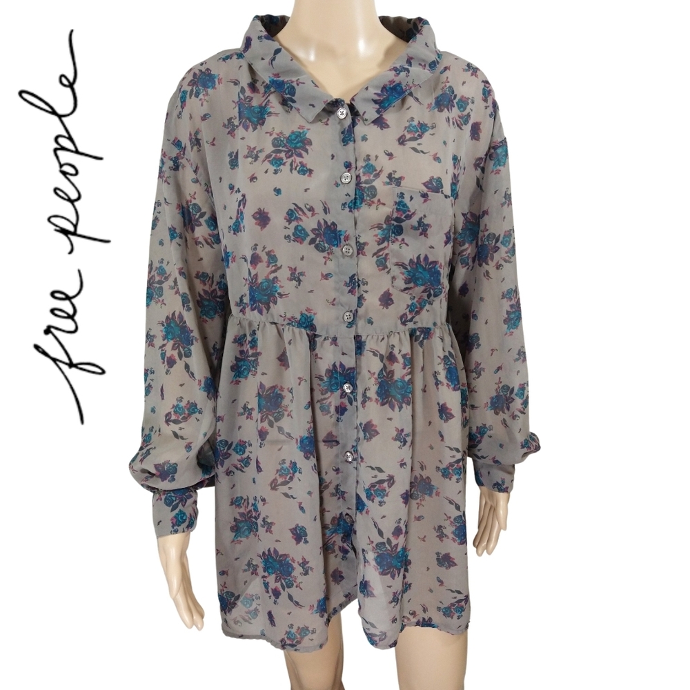 Free People Peplum Oversized Floral Shirt Dress Size Small
